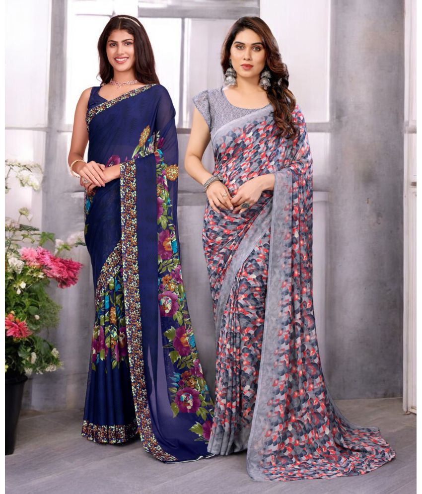     			TTH Georgette Printed Saree With Blouse Piece ( Multicolor , Pack of 2 )