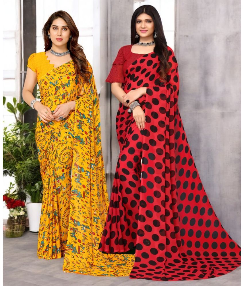     			TTH Georgette Printed Saree With Blouse Piece ( Multicolor , Pack of 2 )