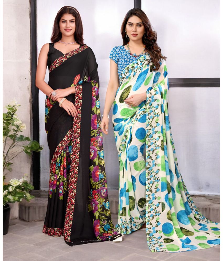     			TTH Georgette Printed Saree With Blouse Piece ( Multicolor , Pack of 2 )