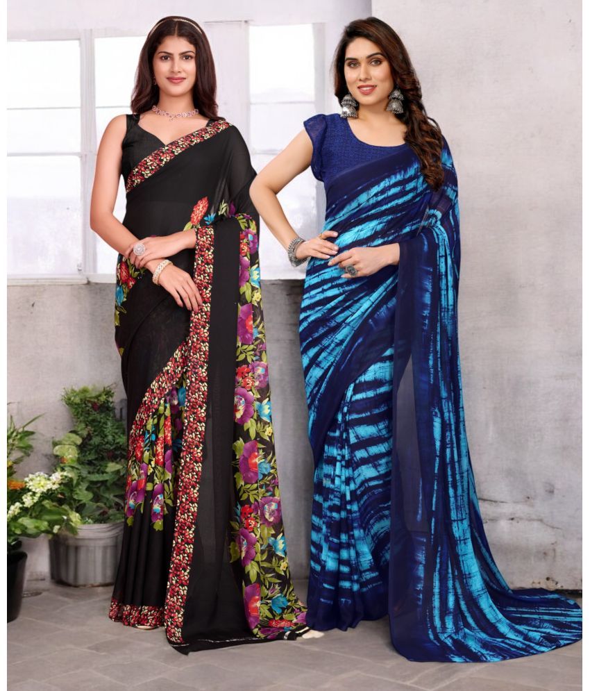     			TTH Georgette Printed Saree With Blouse Piece ( Multicolor , Pack of 2 )