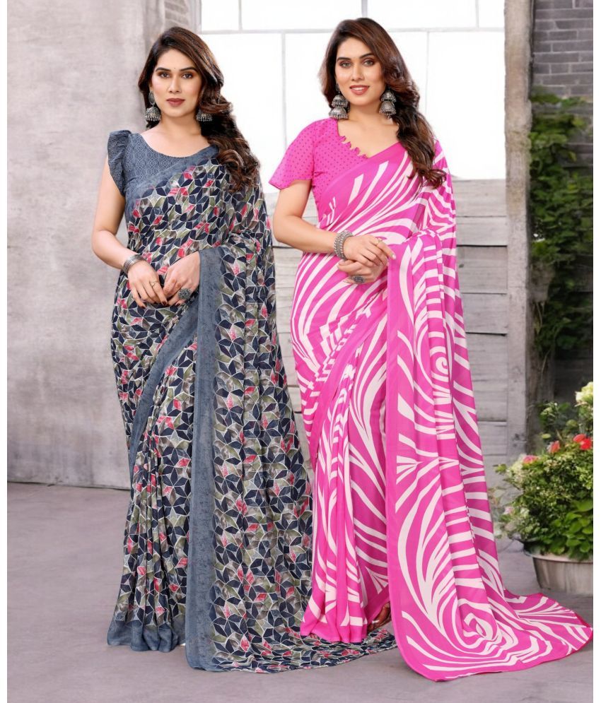     			TTH Georgette Printed Saree With Blouse Piece ( Multicolor , Pack of 2 )