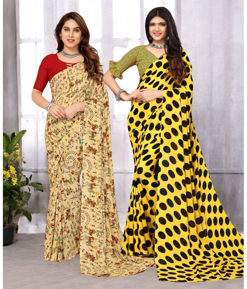     			TTH Georgette Printed Saree With Blouse Piece ( Multicolor , Pack of 2 )