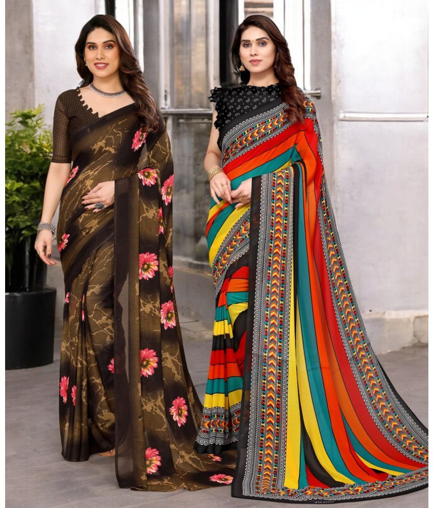     			TTH Georgette Printed Saree With Blouse Piece ( Multicolor , Pack of 2 )