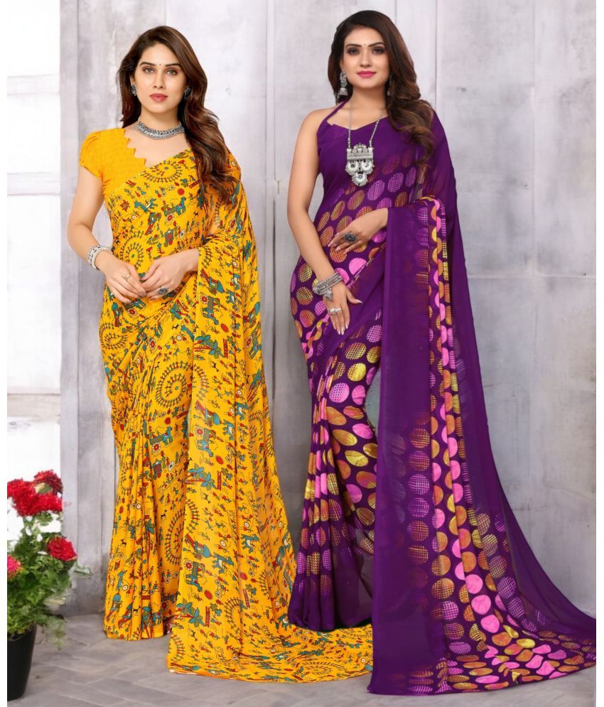     			TTH Georgette Printed Saree With Blouse Piece ( Multicolor , Pack of 2 )