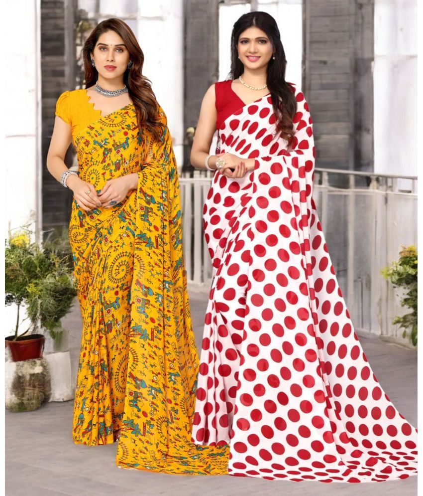     			TTH Georgette Printed Saree With Blouse Piece ( Multicolor , Pack of 2 )