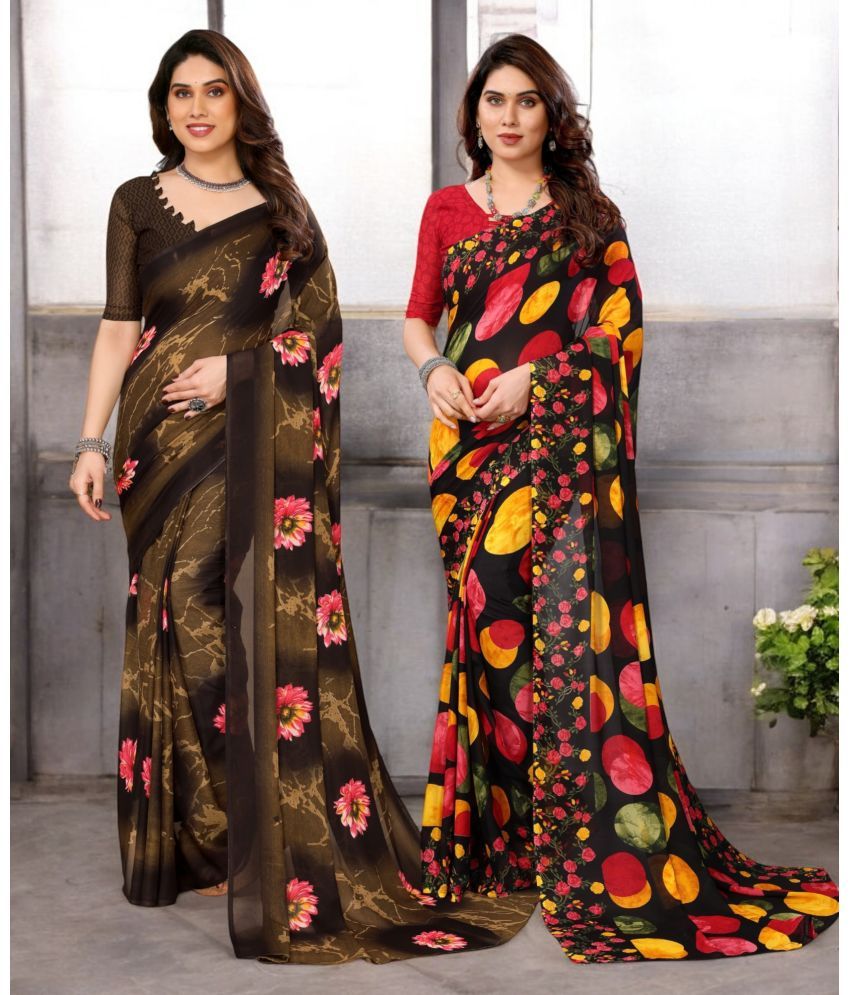     			TTH Georgette Printed Saree With Blouse Piece ( Multicolor , Pack of 2 )