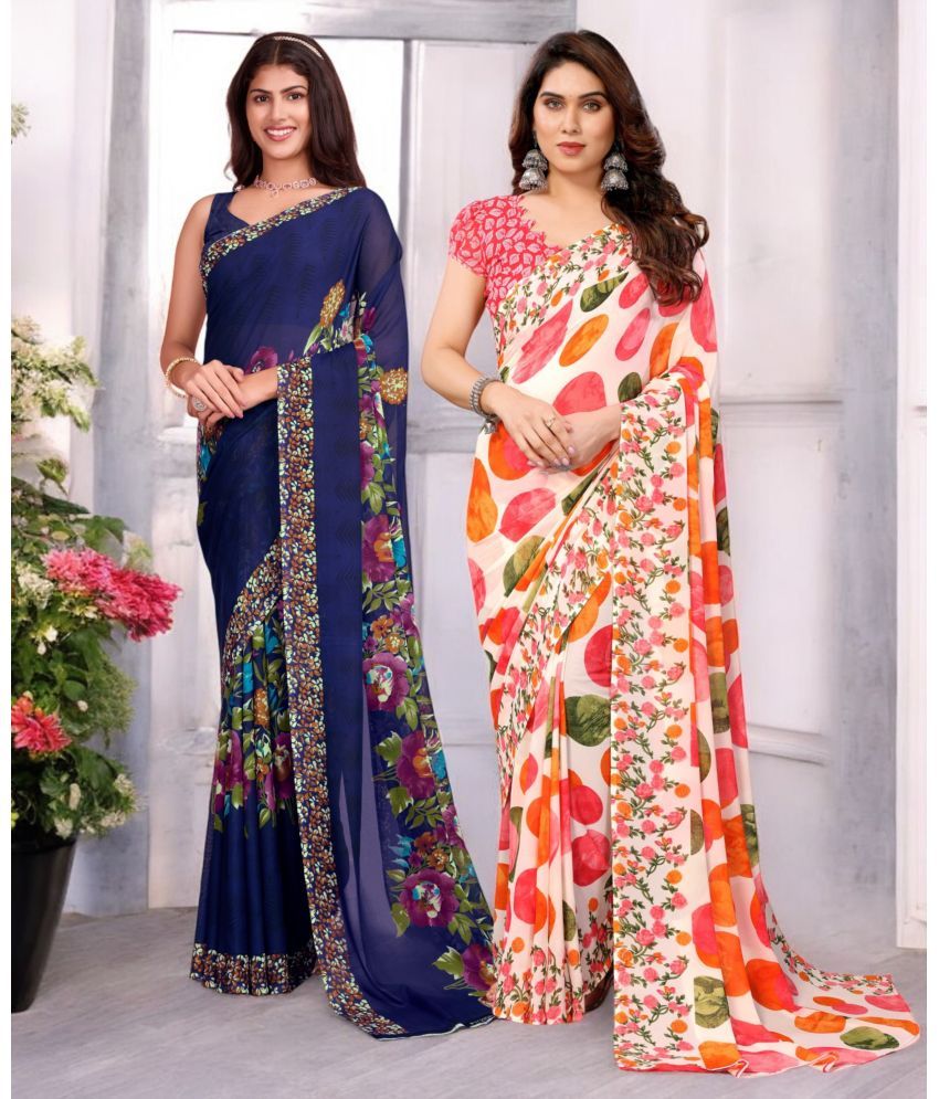     			TTH Georgette Printed Saree With Blouse Piece ( Multicolor , Pack of 2 )