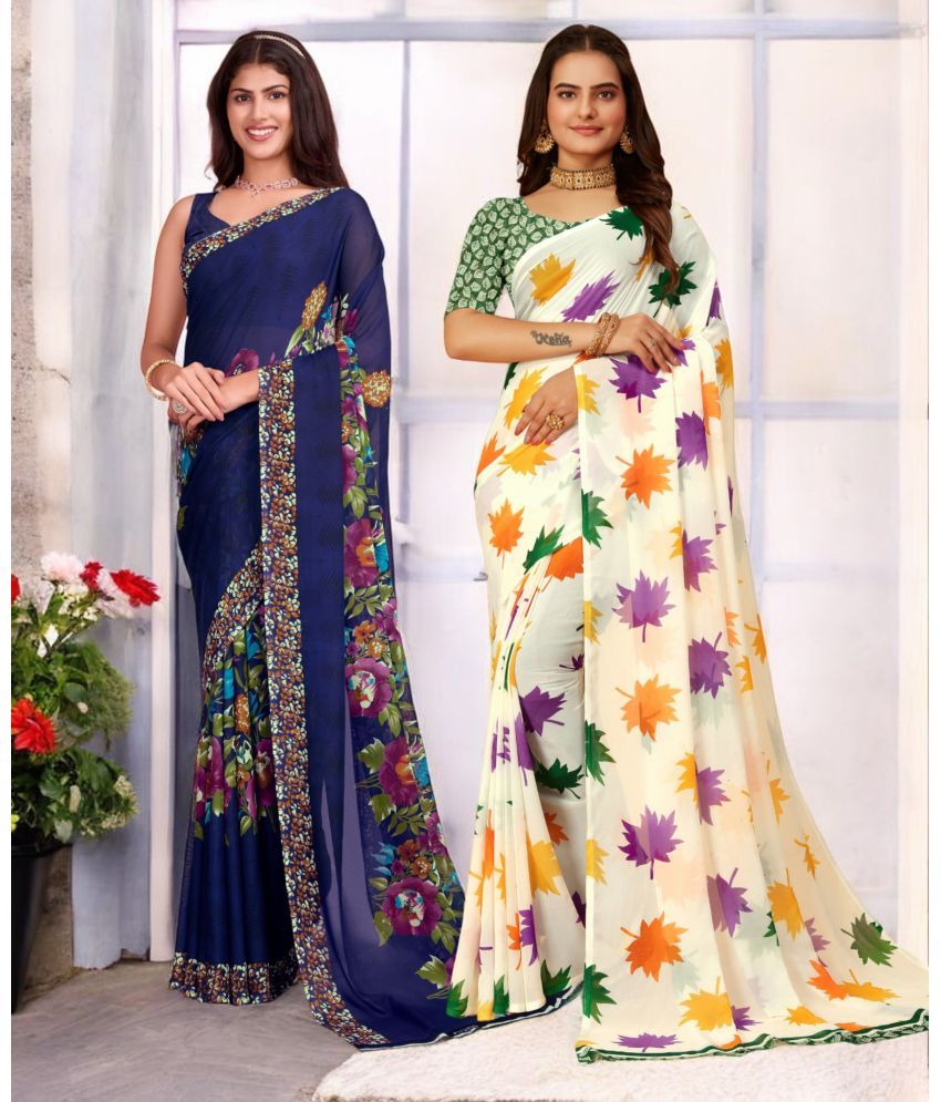     			TTH Georgette Printed Saree With Blouse Piece ( Multicolor , Pack of 2 )