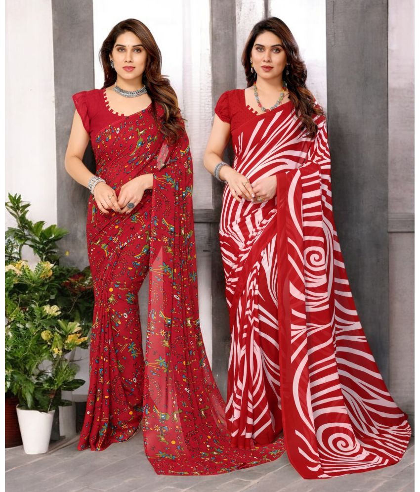     			TTH Georgette Printed Saree With Blouse Piece ( Multicolor , Pack of 2 )