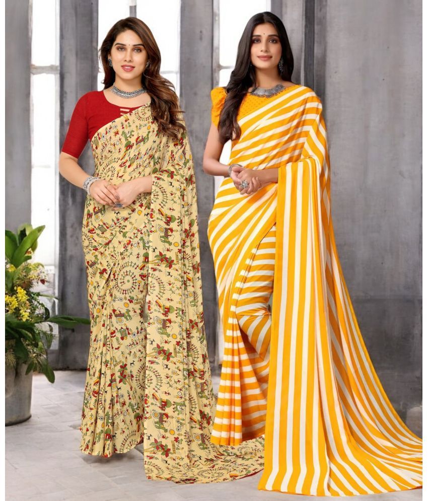     			TTH Georgette Printed Saree With Blouse Piece ( Multicolor , Pack of 2 )