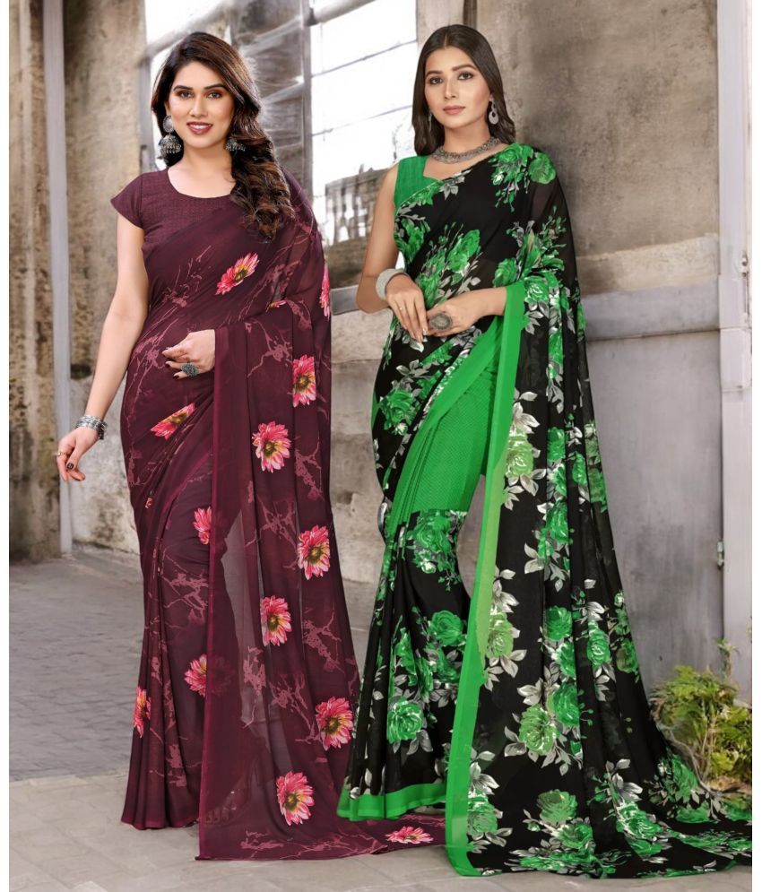     			TTH Georgette Printed Saree With Blouse Piece ( Multicolor , Pack of 2 )