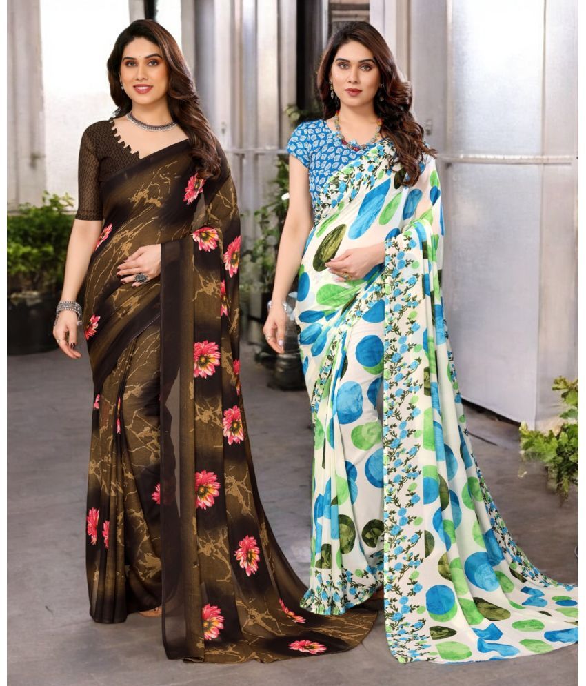     			TTH Georgette Printed Saree With Blouse Piece ( Multicolor , Pack of 2 )