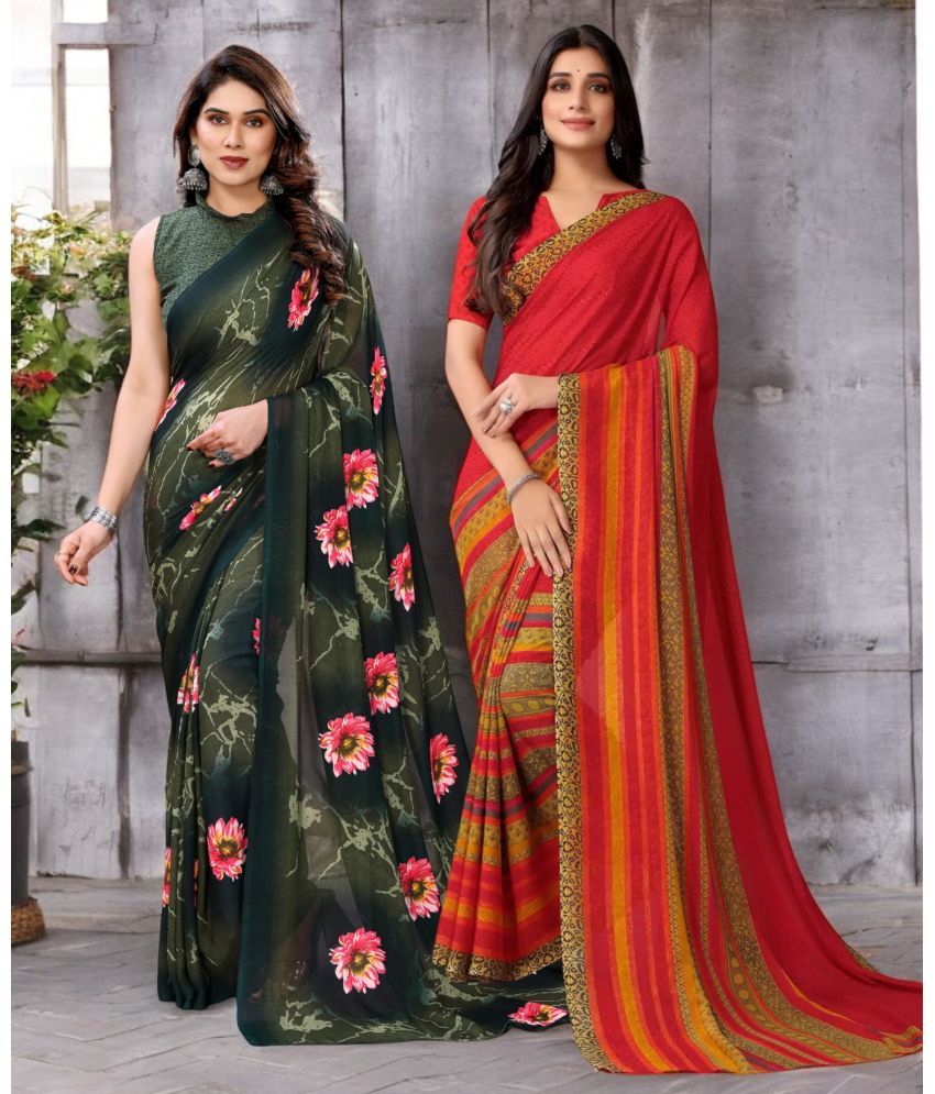     			TTH Georgette Printed Saree With Blouse Piece ( Multicolor , Pack of 2 )