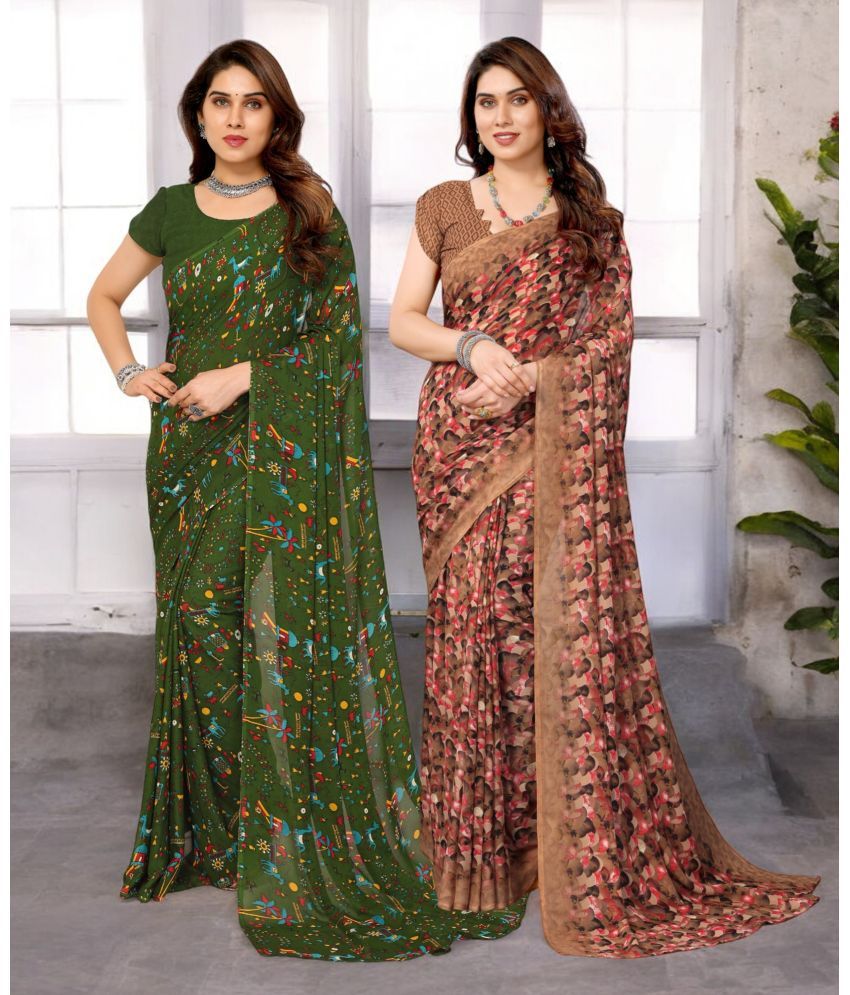     			TTH Georgette Printed Saree With Blouse Piece ( Multicolor , Pack of 2 )