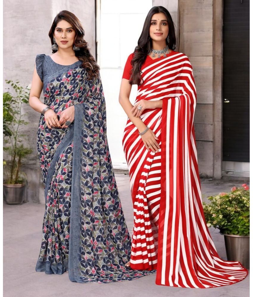     			TTH Georgette Printed Saree With Blouse Piece ( Multicolor , Pack of 2 )