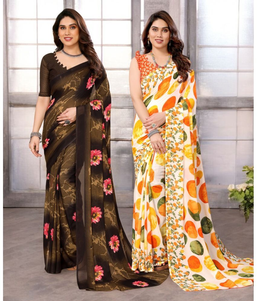     			TTH Georgette Printed Saree With Blouse Piece ( Multicolor , Pack of 2 )