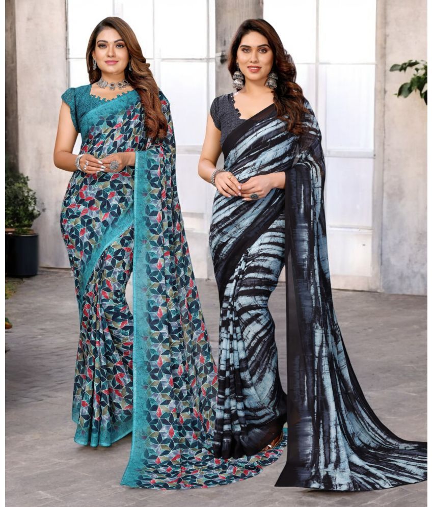     			TTH Georgette Printed Saree With Blouse Piece ( Multicolor , Pack of 2 )