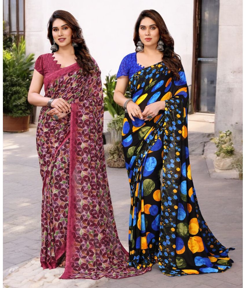     			TTH Georgette Printed Saree With Blouse Piece ( Multicolor , Pack of 2 )