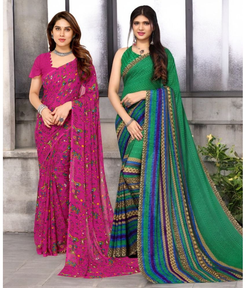     			TTH Georgette Printed Saree With Blouse Piece ( Multicolor , Pack of 2 )