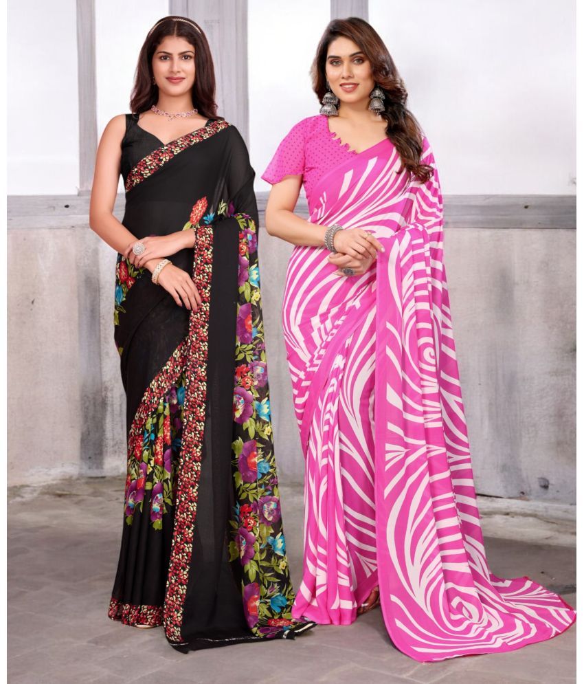     			TTH Georgette Printed Saree With Blouse Piece ( Multicolor , Pack of 2 )