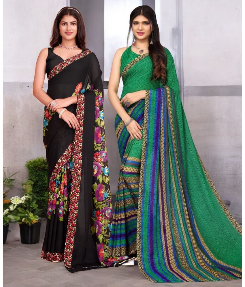     			TTH Georgette Printed Saree With Blouse Piece ( Multicolor , Pack of 2 )