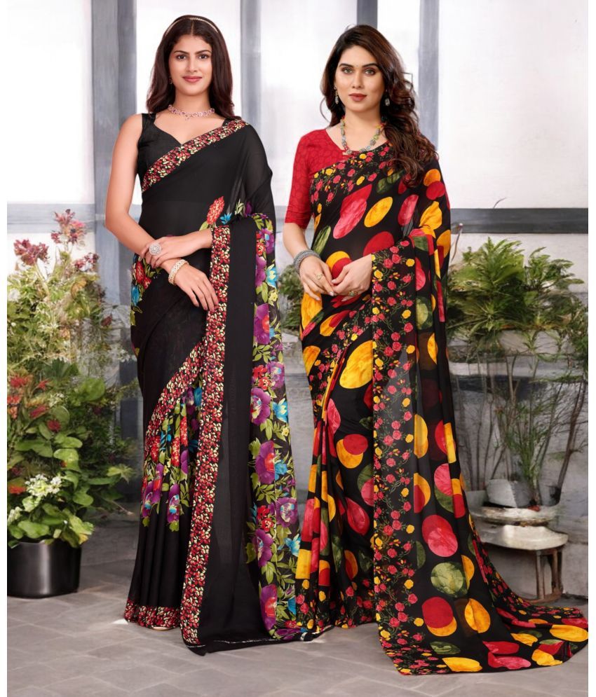     			TTH Georgette Printed Saree With Blouse Piece ( Multicolor , Pack of 2 )