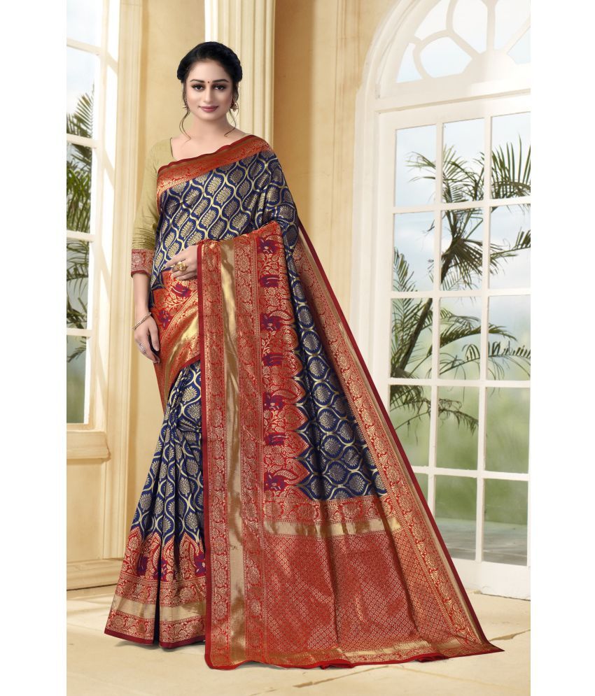     			VEDANT VASTRAM Art Silk Self Design Saree With Blouse Piece ( Navy Blue , Pack of 1 )