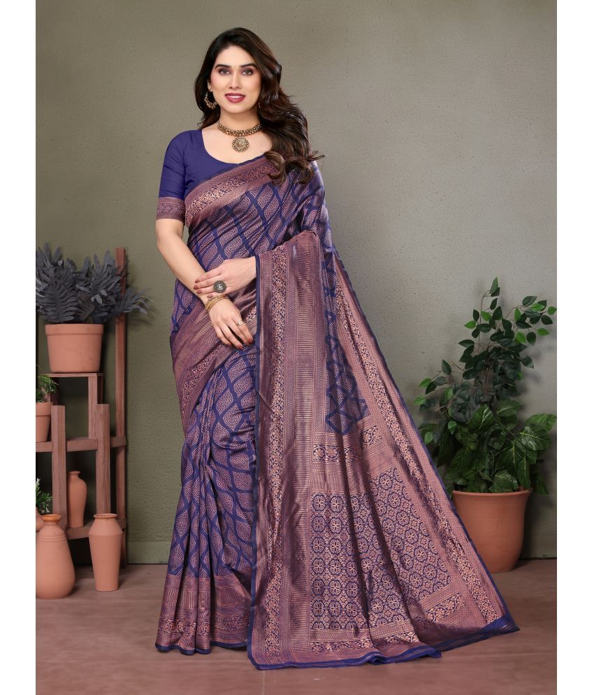     			VEDANT VASTRAM Art Silk Woven Saree With Blouse Piece ( Navy Blue , Pack of 1 )