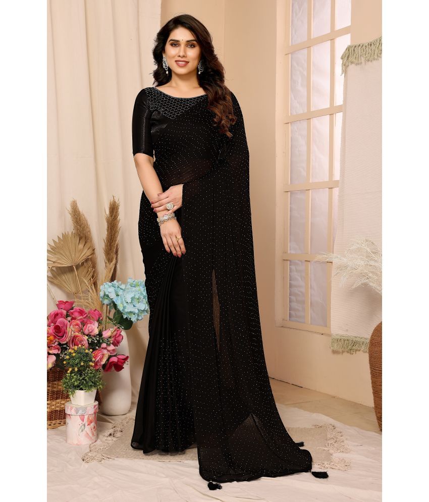     			VEDANT VASTRAM Chiffon Self Design Saree With Blouse Piece ( Black , Pack of 1 )