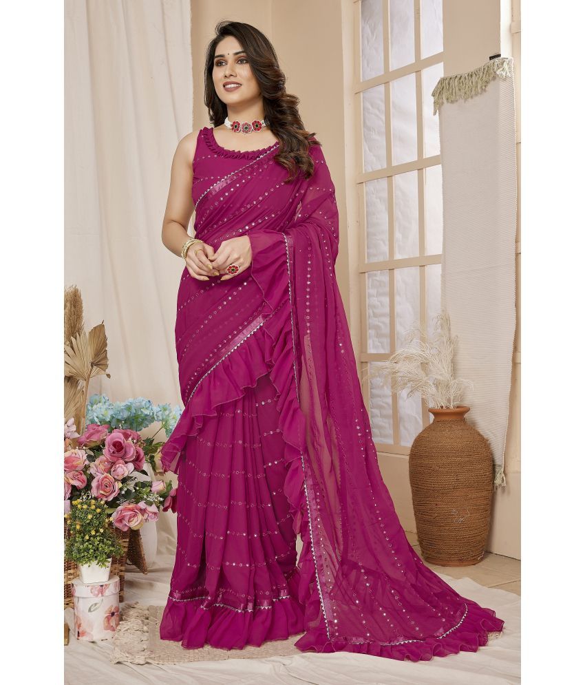     			VEDANT VASTRAM Georgette Embroidered Saree With Blouse Piece ( Pink , Pack of 1 )