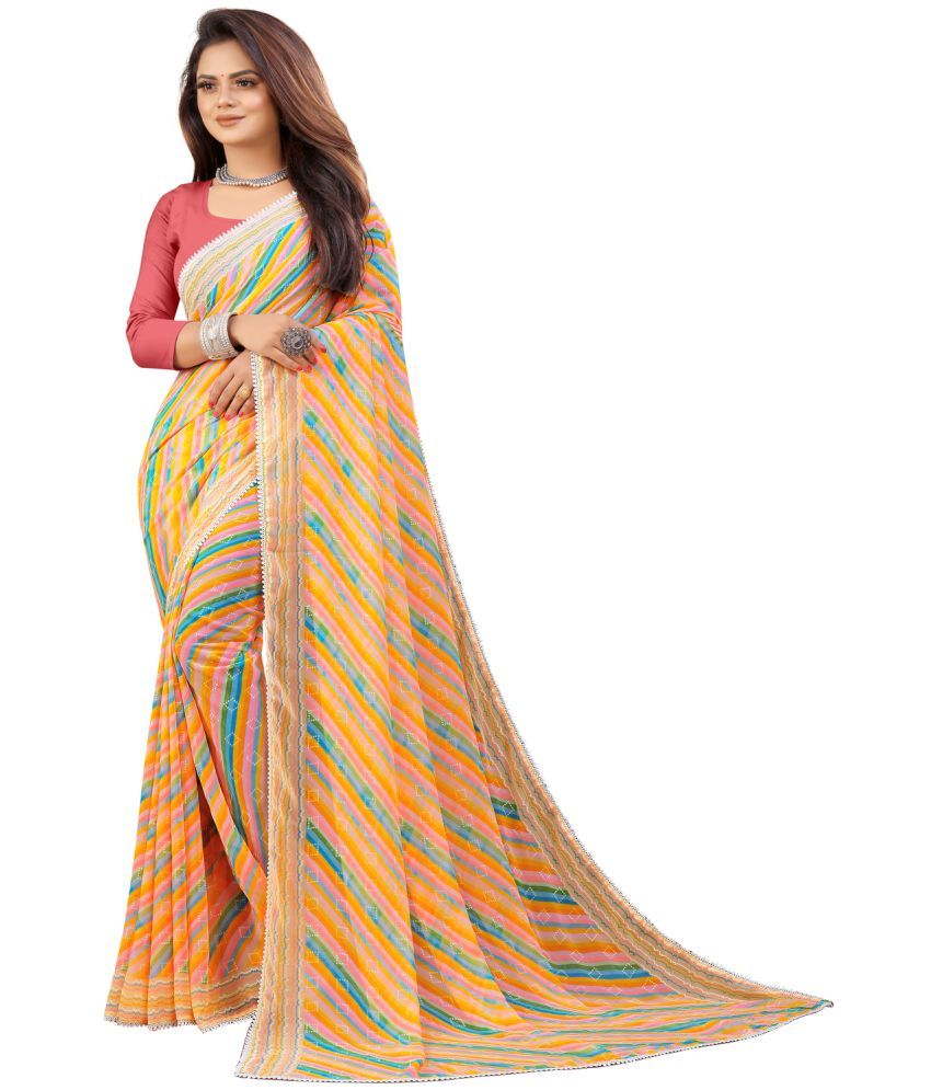     			VEDANT VASTRAM Georgette Printed Saree With Blouse Piece ( Yellow , Pack of 1 )