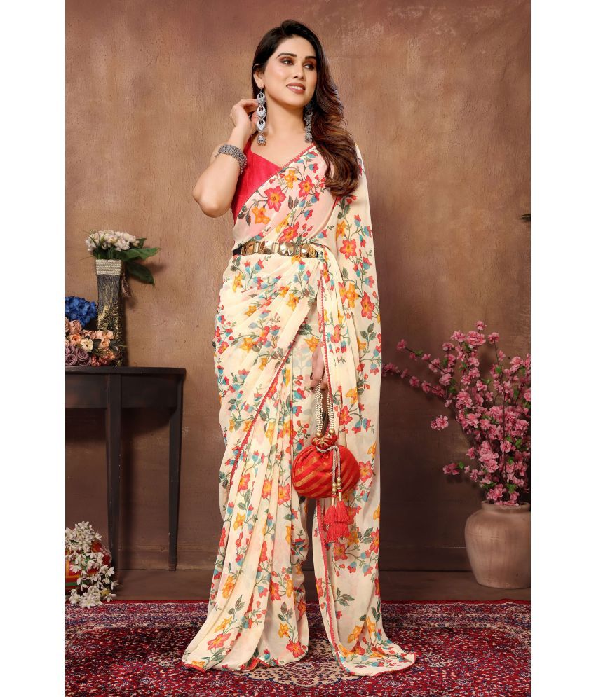     			VEDANT VASTRAM Georgette Printed Saree With Blouse Piece ( Beige , Pack of 1 )