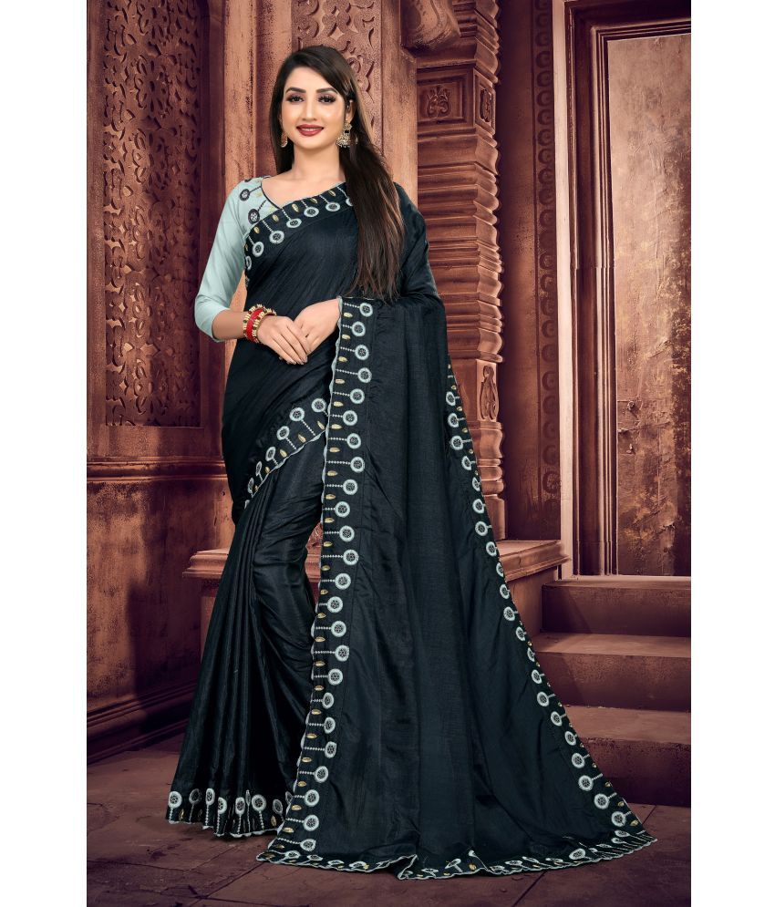     			VEDANT VASTRAM Silk Blend Embroidered Saree With Blouse Piece ( Navy Blue , Pack of 1 )