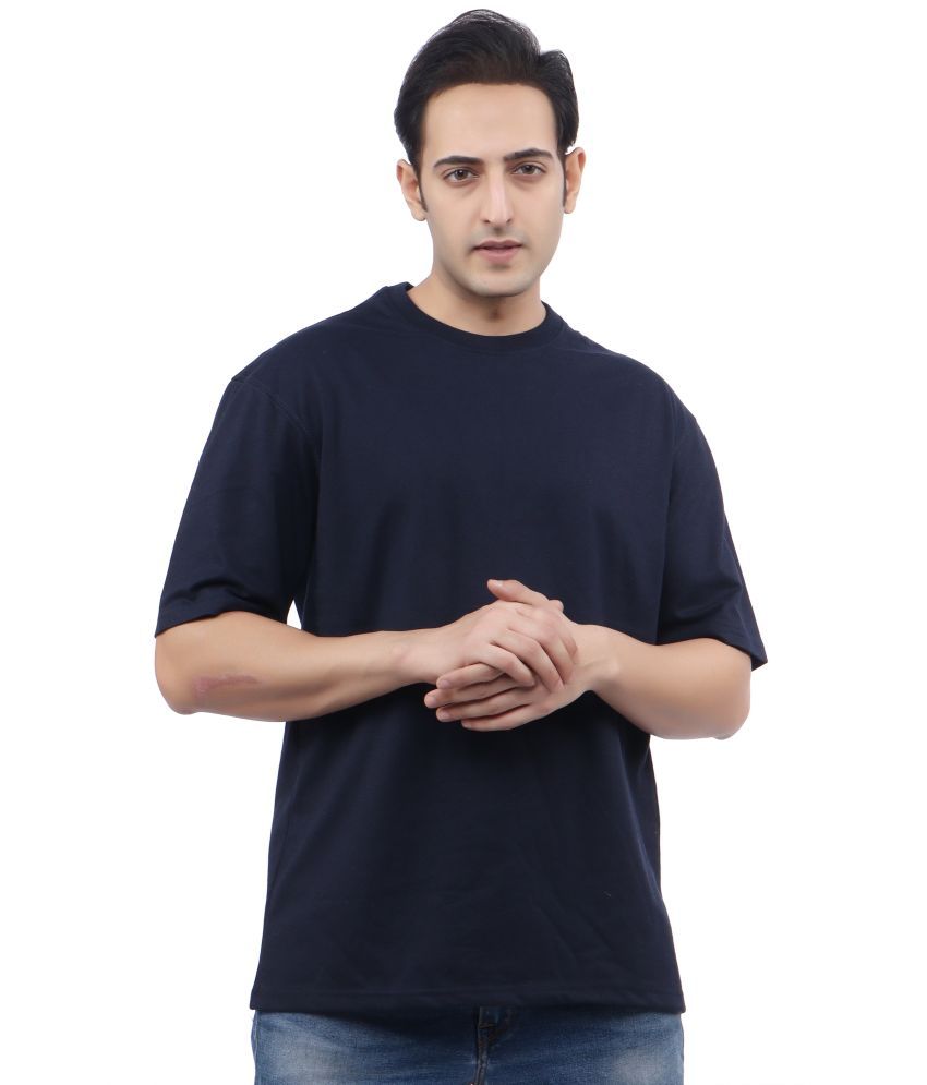     			WILD ELEPHANT Cotton Blend Oversized Fit Solid Half Sleeves Men's Round T-Shirt - Navy Blue ( Pack of 1 )