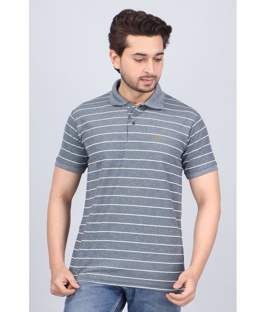     			WILD ELEPHANT Pack of 1 Polyester Regular Fit Striped Half Sleeves Men's Polo T Shirt ( Grey )