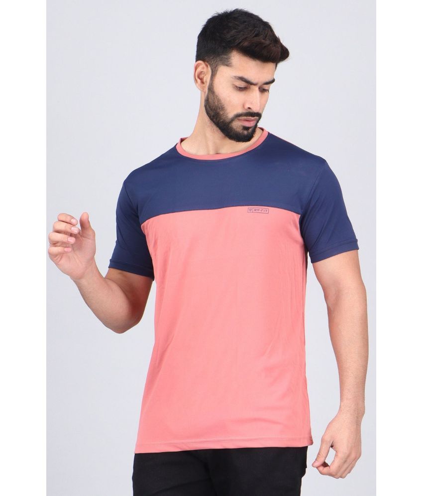     			WILD ELEPHANT Polyester Regular Fit Colorblock Half Sleeves Men's Round T-Shirt - Navy Blue ( Pack of 1 )