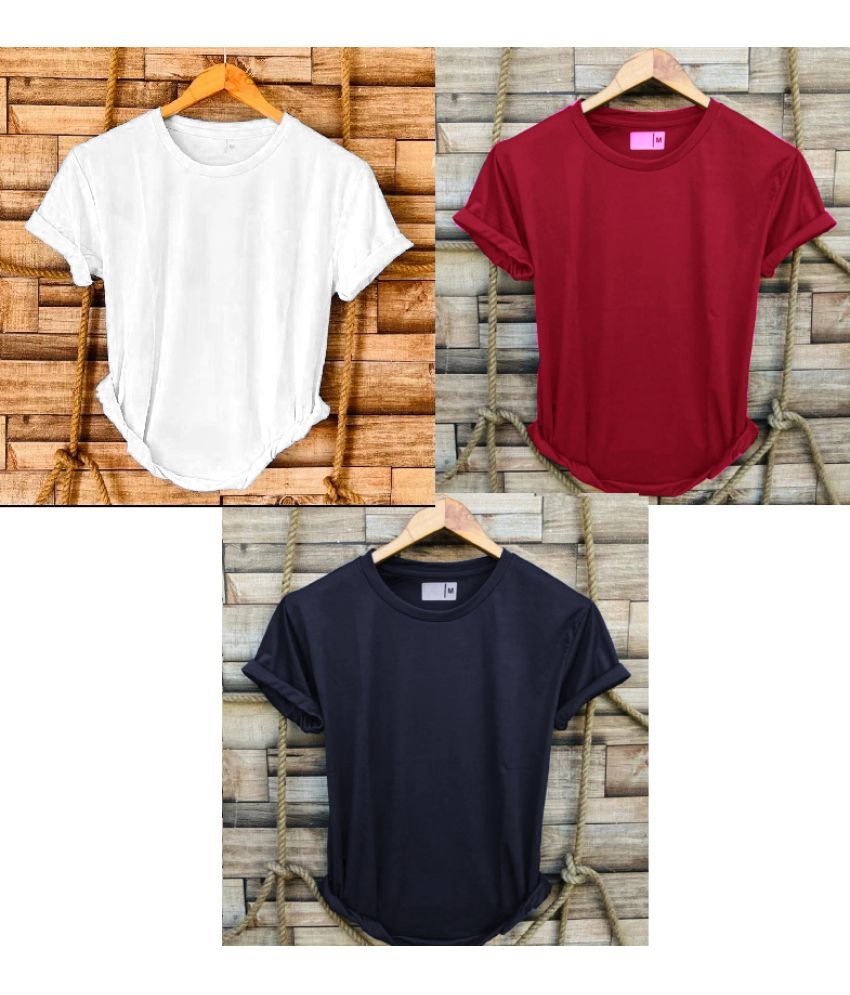     			nikline Polyester Regular Fit Solid Half Sleeves Men's Round T-Shirt - Multicolor5 ( Pack of 3 )