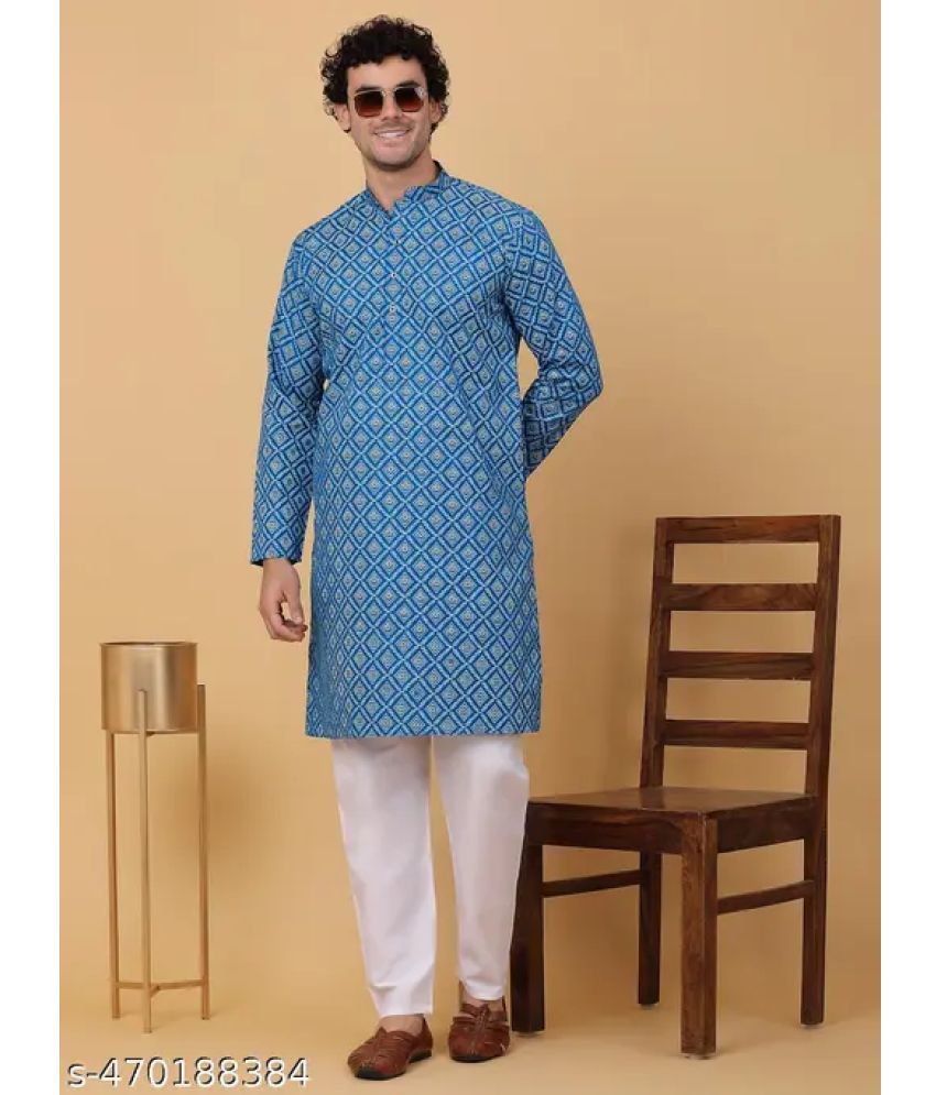     			vesta exports Blue Cotton Regular Fit Men's Kurta Pyjama Set ( Pack of 1 )