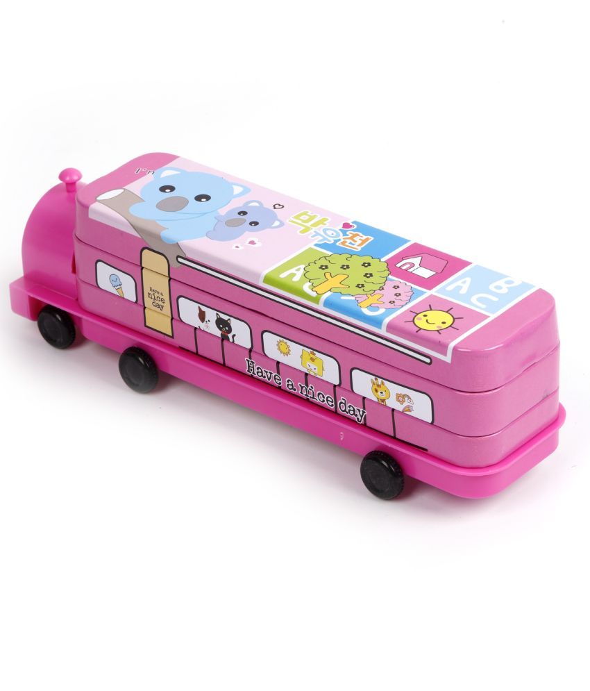     			3Mads  School Bus Theme Pink Sharpener &  Geometry Box