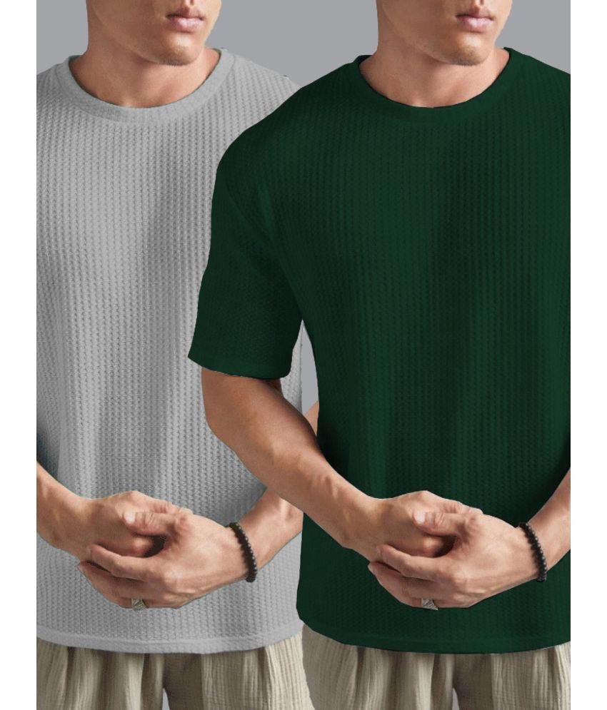     			ADORATE Cotton Blend Regular Fit Solid Half Sleeves Men's Round T-Shirt - Dark Green ( Pack of 2 )