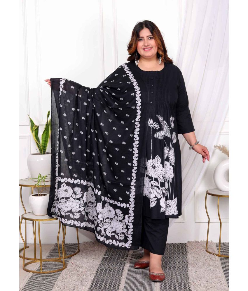     			Angiya Cotton Printed Kurti With Palazzo Women's Stitched Salwar Suit - Black ( Pack of 1 )