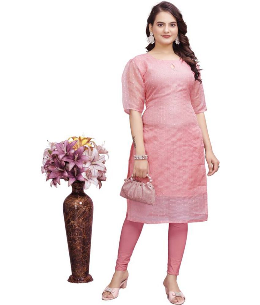     			BOUGHT FIRST Pack of 1 Organza Embroidered Straight Women's Kurti - ( Pink )