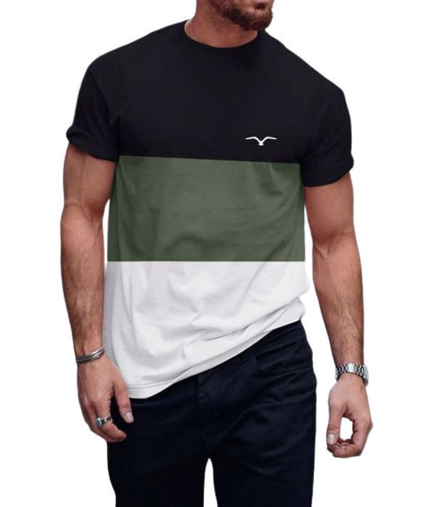     			Garimaknitwear Cotton Blend Regular Fit Colorblock Half Sleeves Men's Round T-Shirt - Olive ( Pack of 1 )