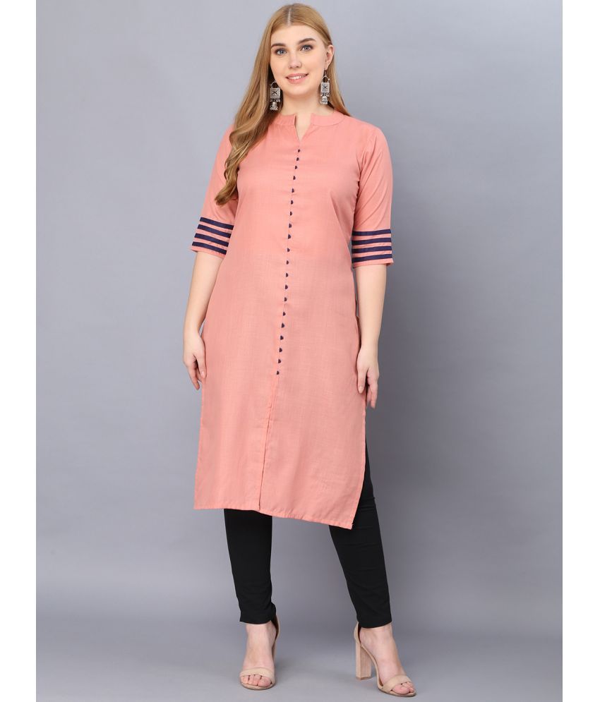     			Hetsa Pack of 1 Cotton Blend Solid A-line Women's Kurti - ( Beige )