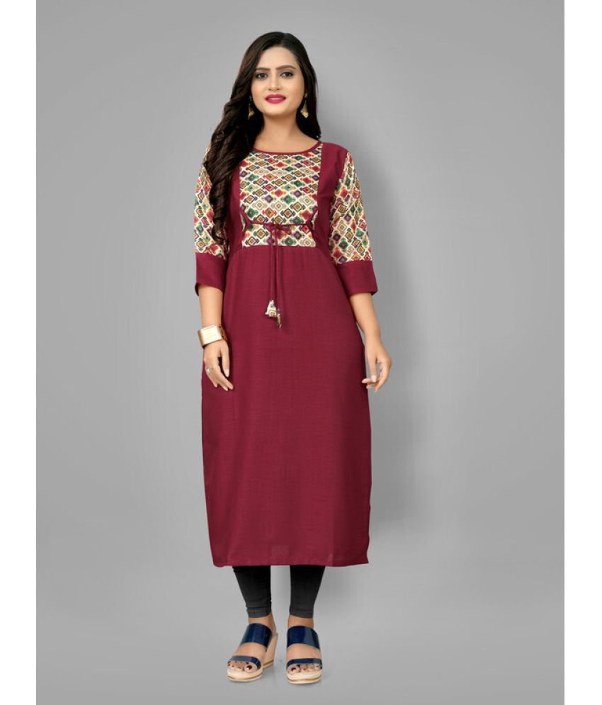     			Hetsa Pack of 1 Cotton Blend Printed A-line Women's Kurti - ( Maroon )