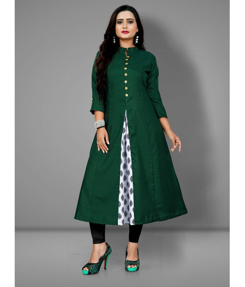     			Hetsa Pack of 1 Cotton Blend Printed Front Slit Women's Kurti - ( Green )