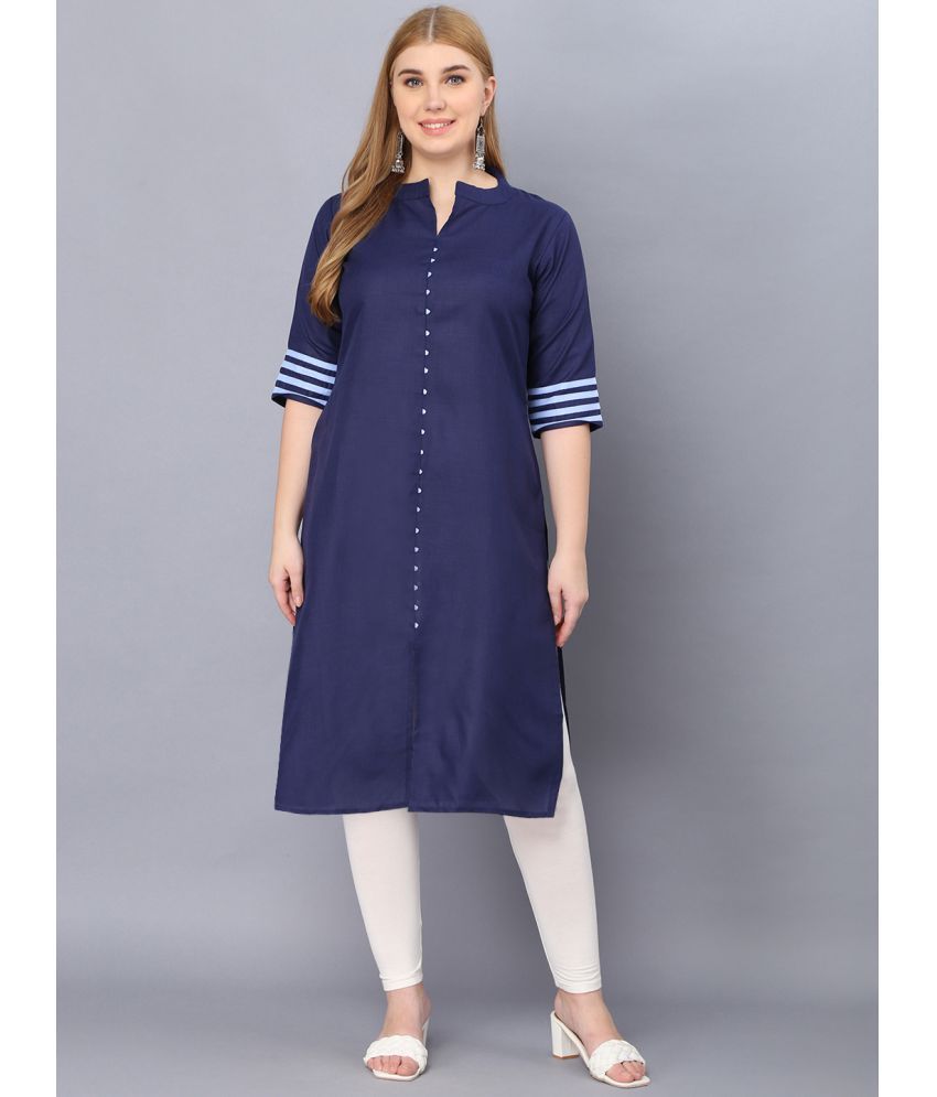     			Hetsa Pack of 1 Cotton Blend Solid A-line Women's Kurti - ( Dark Blue )