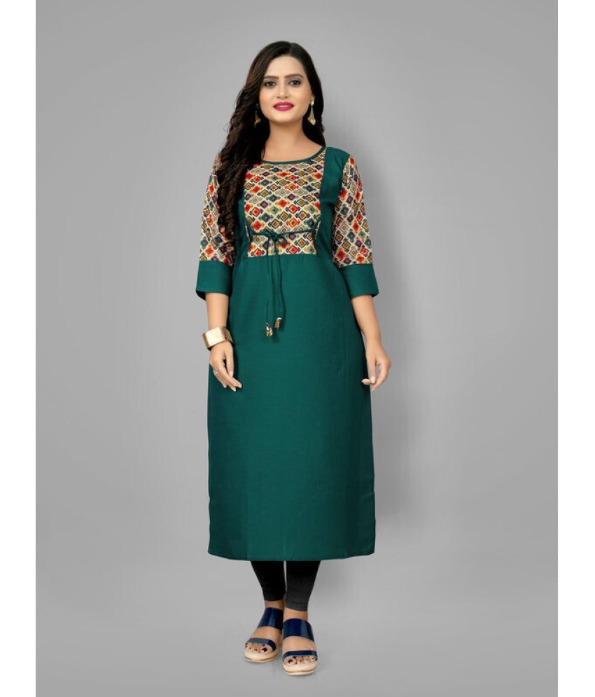     			Hetsa Pack of 1 Cotton Blend Printed A-line Women's Kurti - ( Green )