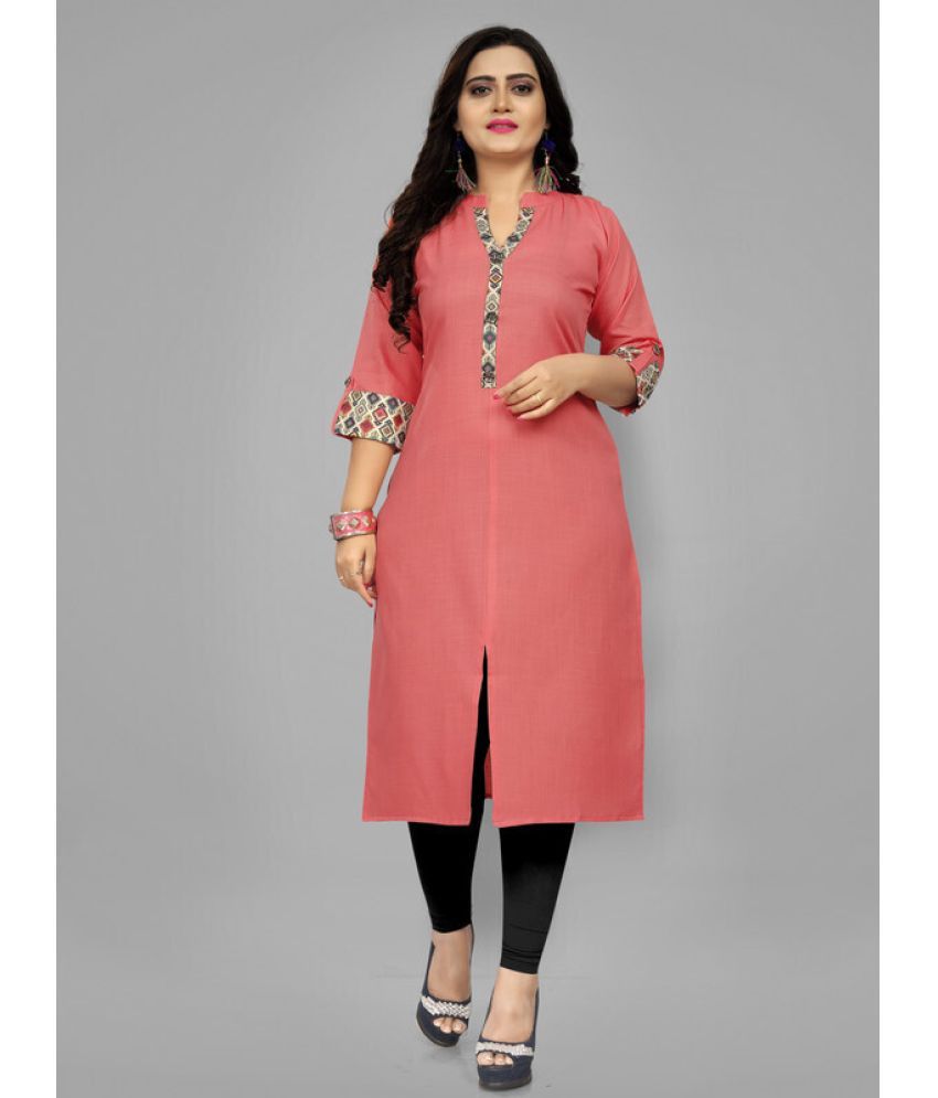     			Hetsa Pack of 1 Cotton Blend Printed A-line Women's Kurti - ( Pink )