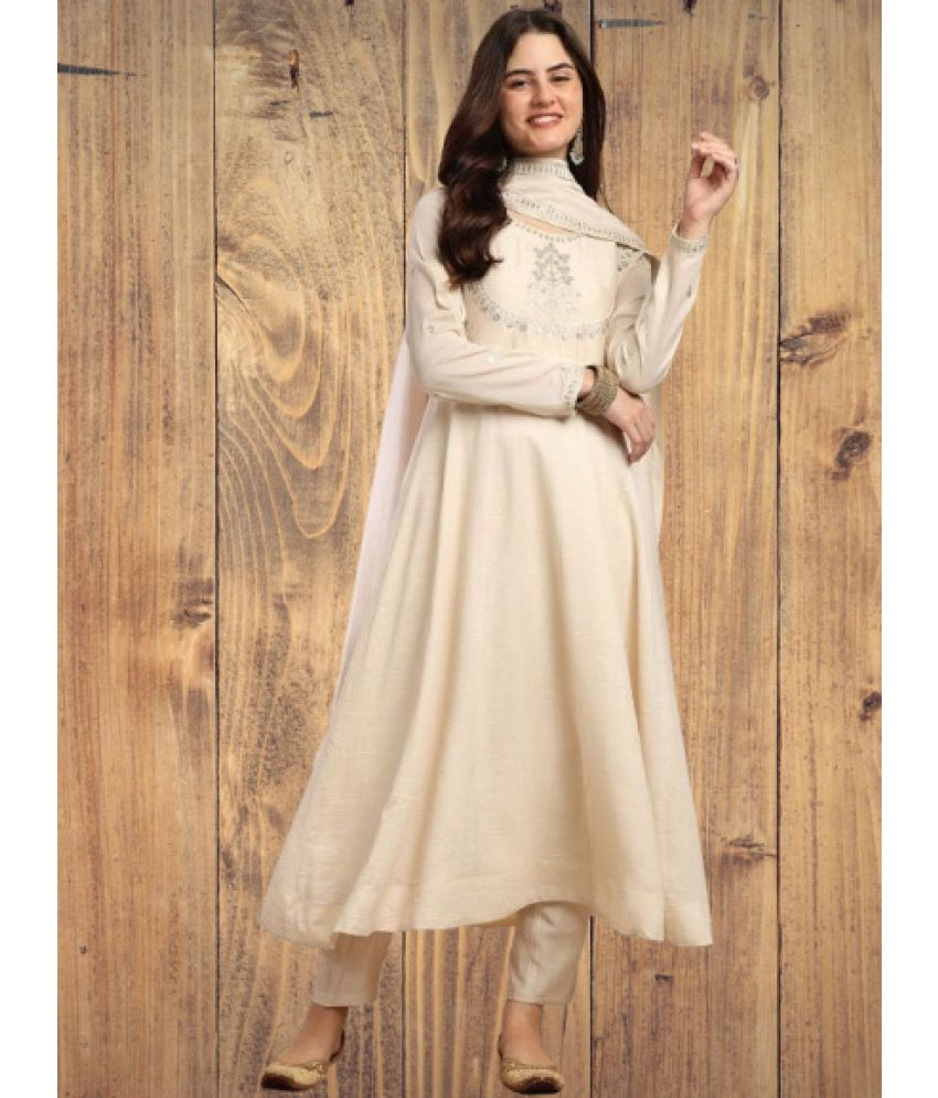     			KC Kunj Creation Silk Embroidered Kurti With Pants Women's Stitched Salwar Suit - Cream ( Pack of 1 )